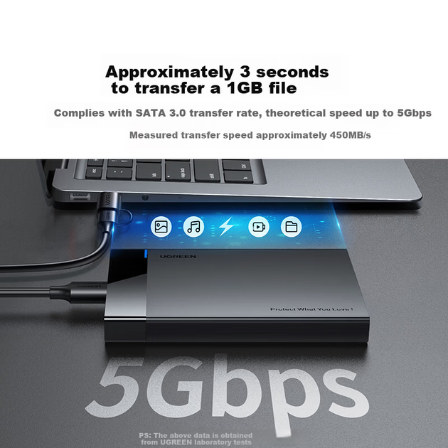 Корпус UGREEN для жесткого диска 2.5 дюйма SATA USB 3.0 с кабелем - изображение 2