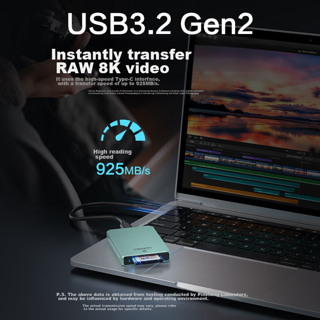 Картридер Pisen USB 3.2 для карт CFexpress Type B, скорость 10 Гбит/с, для камер Canon, Nikon и iPhone 15 и 16 - изображение 6