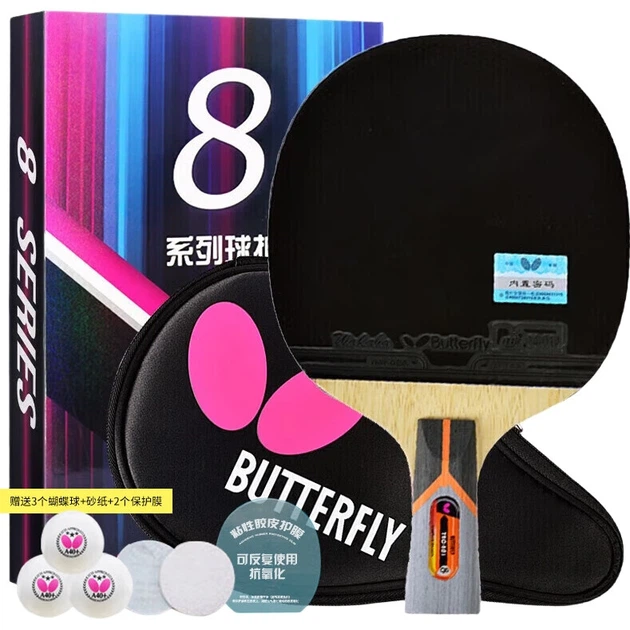 Профессиональная ракетка для настольного тенниса BUTTERFLY 8-Star, ракетка Fang Carbon Offensive Type [с двусторонней обратной резиной], ракетка BUTTERFLY Wang 801 с прямой ручкой и чехлом. - изображение 2