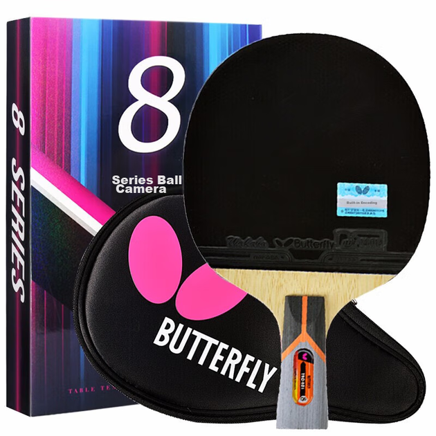 Профессиональная ракетка для настольного тенниса BUTTERFLY 8-Star, ракетка Fang Carbon Offensive Type [с двусторонней обратной резиной], ракетка BUTTERFLY Wang 801 с прямой ручкой и чехлом. - изображение 4