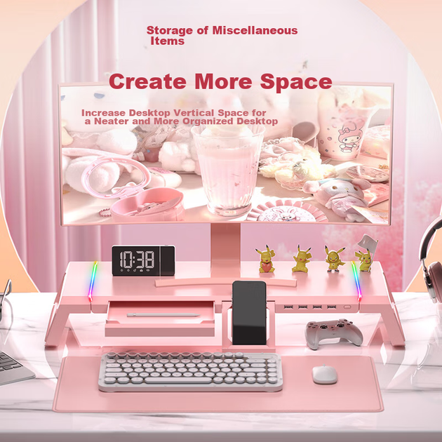 Подставка для монитора ICE COOREL T1, многофункциональная подставка для компьютера, подставка для монитора, опора для настольного компьютера, перезаряжаемая складная подставка для хранения, расширение USB 3.0. - изображение 6