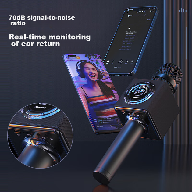 Микрофон Newmine MC66 караоке беспроводной Bluetooth со встроенной колонкой и звуковой картой, синий - изображение 10