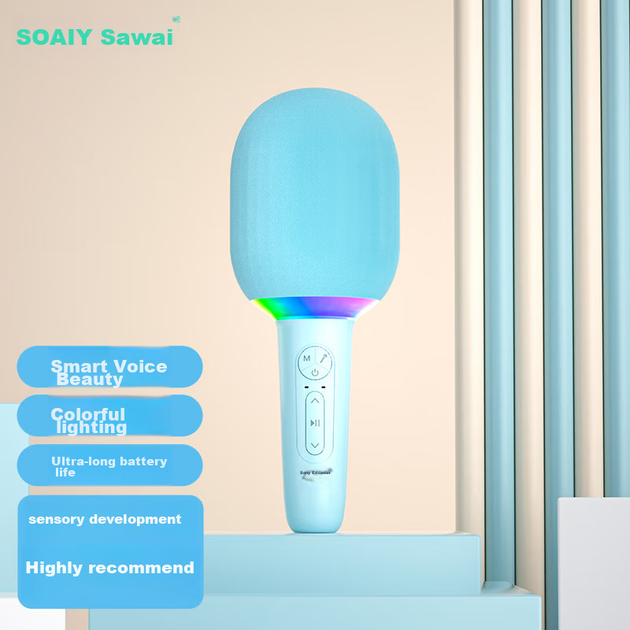 Soaiy MC52 Микрофон-динамик, беспроводная караоке-машина с Bluetooth для домашнего использования, пения, детских и семейных вечеринок, прямых трансляций, KTV, один микрофон, свежий синий цвет. - изображение 4