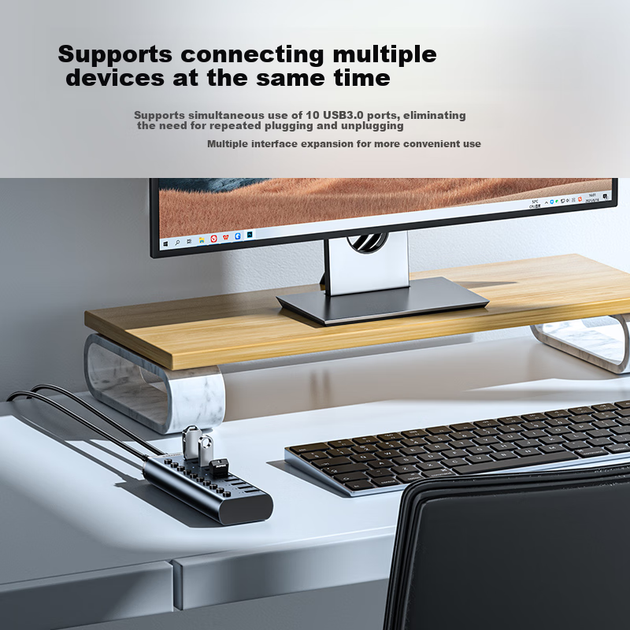 USB-концентратор SAMZHE HB310 USB 3.0 на 10 портів з живленням, кабель 1 м - Фото 7 USB-концентратор SAMZHE HB310 USB 3.0 на 10 портів з живленням, кабель 1 м - зображення 7