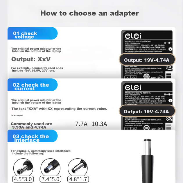 Кабель живлення для ноутбука Elei HP 4411S CQ40 G4 19V4.74A з великим портом та контактним роз'ємом 7.4*5.0, зарядний пристрій PD-1904740H - зображення 6