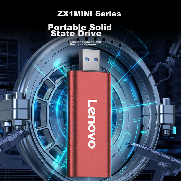 Портативний твердотільний накопичувач Lenovo (PSSD) 128 ГБ, інтерфейс USB 3.1, серія ZX1Mini, червоний - зображення 5