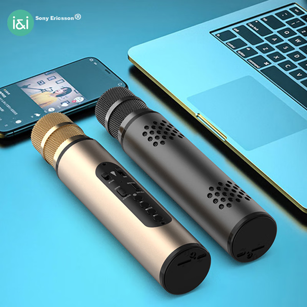 Микрофон Soaiy MC20 беспроводной Bluetooth для караоке, шампань-золото - изображение 3
