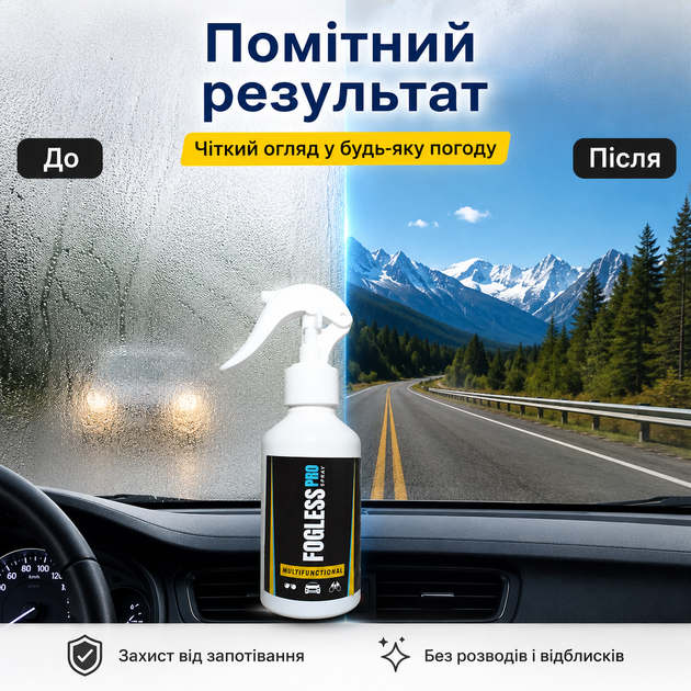 Средство против запотевания стекла и зеркал Fogless Pro Спрей для стекла и зеркал 200 мл Антифог спрей от запотевания стекла в авт - изображение 7