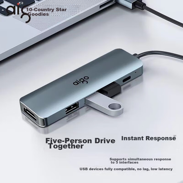 Док-станція розширення Aigo Type-C, концентратор USB 3.0, адаптер HDMI, конвертер для док-станції для ноутбука 4K60Hz Ultra HD, швидка зарядка PD100W, T05-H1Plus (метал) - изображение 5
