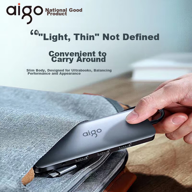 Док-станція розширення Aigo Type-C, концентратор USB 3.0, адаптер HDMI, конвертер для док-станції для ноутбука 4K60Hz Ultra HD, швидка зарядка PD100W, T05-H1Plus (метал) - изображение 7