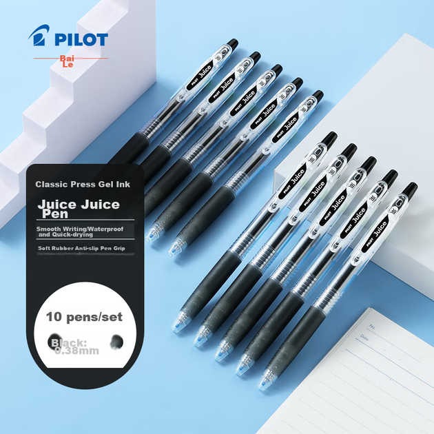 Ручки гелевые PILOT Juice 0.38 мм с выдвижным стержнем, черные, 10 шт - изображение 5