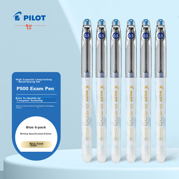 Гелевые ручки PILOT P500 Gold Label 0.5 мм синие, набор 6 шт - изображение 4