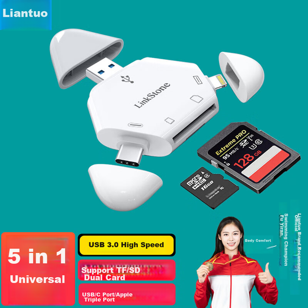 Картридер LinkStone USB 3.0 OTG SD/TF с Lightning и Type-C для смартфонов и камер - Фото 4 Картридер LinkStone USB 3.0 OTG SD/TF с Lightning и Type-C для смартфонов и камер - изображение 4
