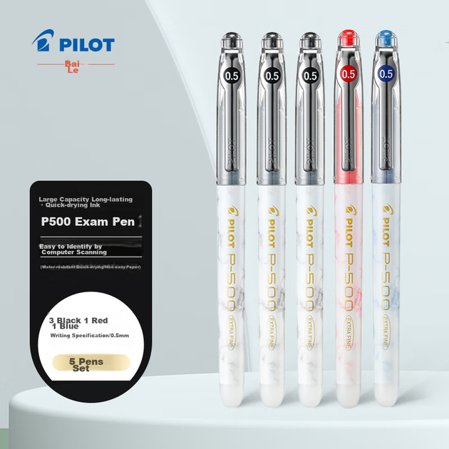 Ручки роллерные PILOT P500 0.5 мм, 5 шт, 3 черные, 1 красная, 1 синяя - изображение 5
