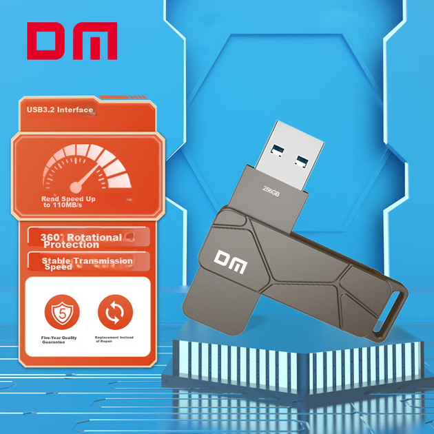 Флеш-накопичувач DM Daimai 256 ГБ USB 3.2 PD197 з металевим обертовим високошвидкісним зчитуванням/записом великої ємності для бізнесу, офісу, навчання, використання в автомобілі, міцний флеш-накопичувач - зображення 11