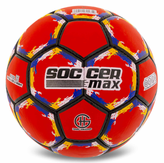 Мяч футбольный №5 PU Гриппи сшит вручную SOCCERMAX FB-6525 Красный - Фото 2 Мяч футбольный №5 PU Гриппи сшит вручную SOCCERMAX FB-6525 Красный - изображение 2