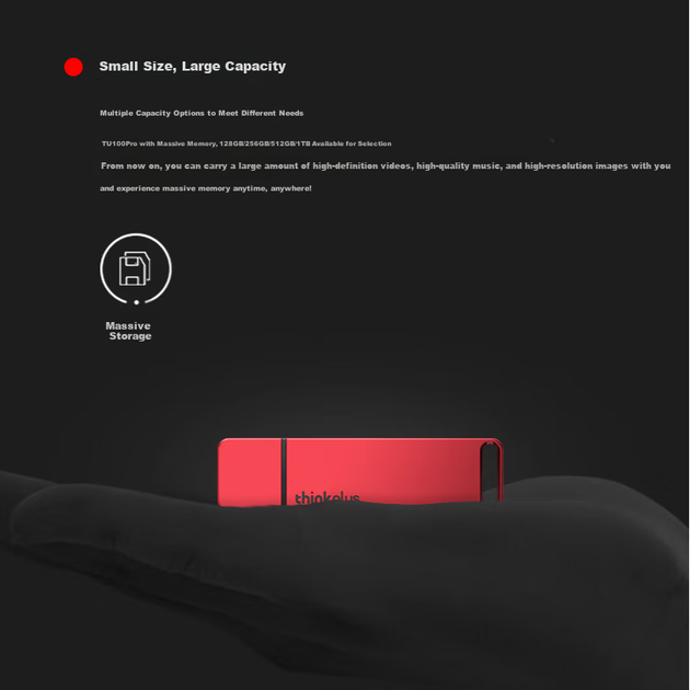 Портативный SSD-накопитель Thinkplus Lenovo, 1 ТБ, скорость передачи данных 1000 МБ/с, USB 3.2, большой объем памяти, для телефонов и компьютеров, офисного использования, TU100Pro, красный. - зображення 5