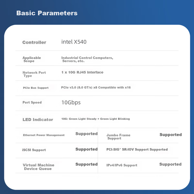 EB-LINK Intel X540 Чіп PCI-E X8 10G Однопортова серверна мережева карта X540-T1 Мережевий адаптер 10G Мідний кабель Віртуальна машина агрегації каналів - зображення 7