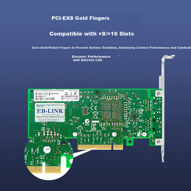 EB-LINK Intel X540 Чіп PCI-E X8 10G Однопортова серверна мережева карта X540-T1 Мережевий адаптер 10G Мідний кабель Віртуальна машина агрегації каналів - зображення 10