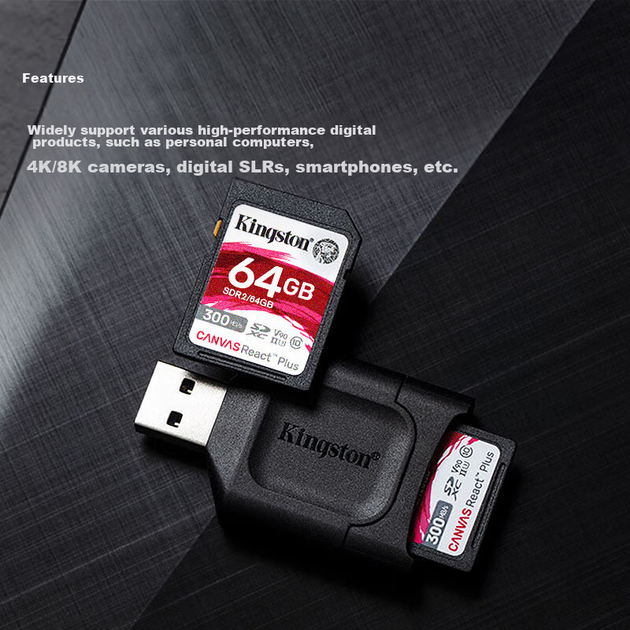 Карта памяти Kingston 64GB SD U3 V90 для 8K-камер, высокоскоростная SD-карта большой емкости, скорость чтения 300 МБ/с, скорость записи 260 МБ/с. - изображение 5