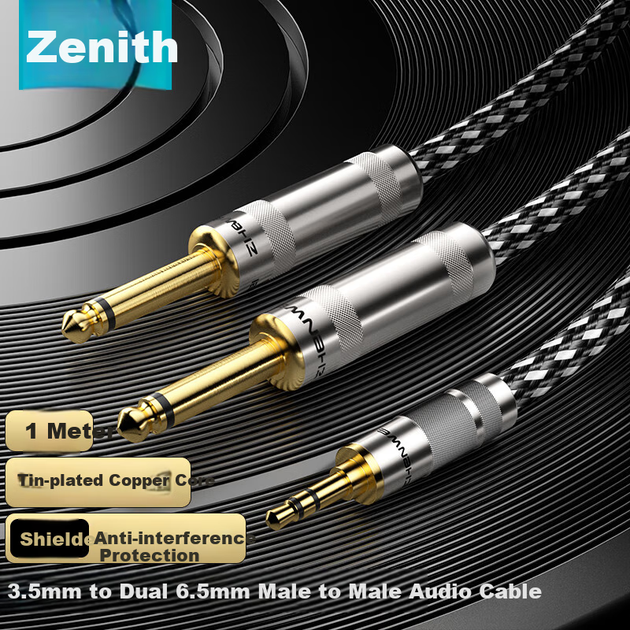 Аудіокабель ZHENWEI Mini Jack 3.5 мм — 2 x Jack 6.35 мм, 1 м (ZW-YPX623) - Фото 2 Аудіокабель ZHENWEI Mini Jack 3.5 мм — 2 x Jack 6.35 мм, 1 м (ZW-YPX623) - зображення 2