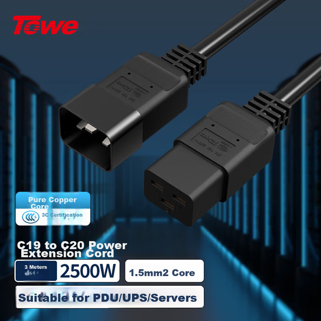 Кабель питания TOWE TW-F-C19/C20 IEC-C19 - IEC-C20 16 А 3 м - изображение 2