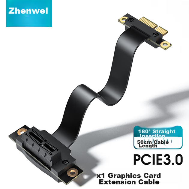 Кабель-удлинитель ZHENWEI PCI-E X1 3.0 для вертикального встановлення карт, 50 см (ZW-PCIE27) - изображение 2