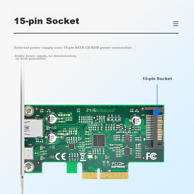 Плата расширения EB-LINK PCIe x4 на 2 порта USB 3.1 и USB-C с питанием 15 Вт - изображение 5
