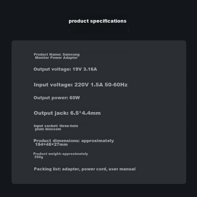 Адаптер питания Youpin для монитора Samsung, 19 В 3.16 А, универсальный, с широким штекером и сетевым кабелем - изображение 13