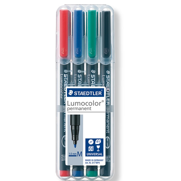 Маркеры STAEDTLER на масляной основе, водостойкие, быстросохнущие, 1,0 мм, для детского творчества, гравировки на дисках, офисные принадлежности, набор из 4 цветов 317WP4 - Фото 5 Маркеры STAEDTLER на масляной основе, водостойкие, быстросохнущие, 1,0 мм, для детского творчества, гравировки на дисках, офисные принадлежности, набор из 4 цветов 317WP4 - зображення 5