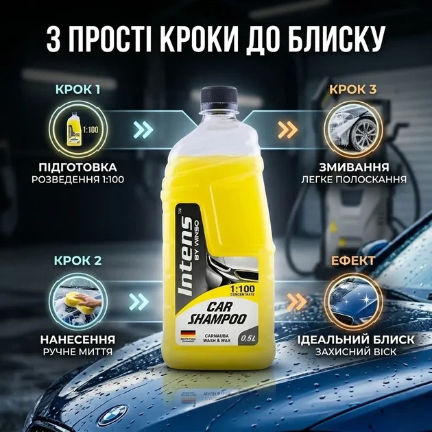 Автошампунь концентрат Winso Car Shampoo Wash Wax 500мл с воском карнауба для ручной мойки и защиты кузова от загрязнений и блеска SK_810930А12 - изображение 3