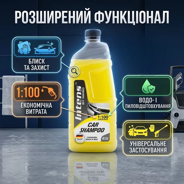 Автошампунь концентрат Winso Car Shampoo Wash Wax 500мл с воском карнауба для ручной мойки и защиты кузова от загрязнений и блеска SK_810930А12 - изображение 4