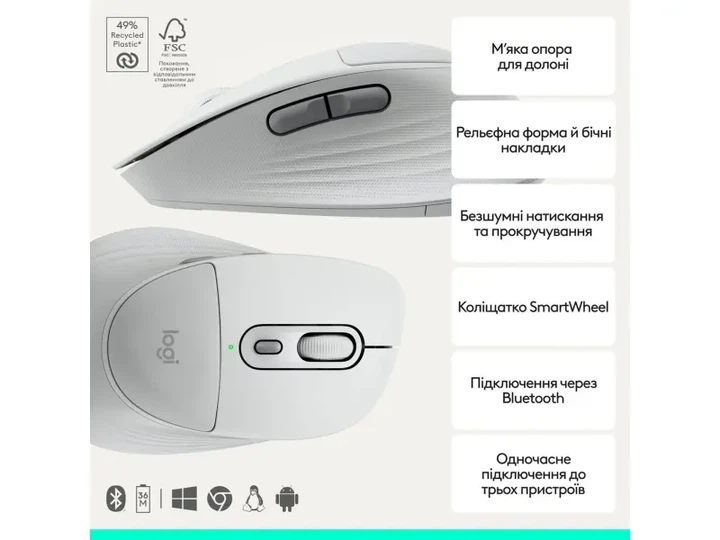 Комплект (клавіатура + миша) Logitech Signature Comfort Plus MK880 Wireless White (920-014033) - зображення 4