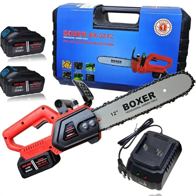 Аккумуляторная цепная пила BOXER BX3312 24 В 6 Ач шина 30 см бесщеточный двигатель с двумя аккумуляторами в кейсе - изображение 11