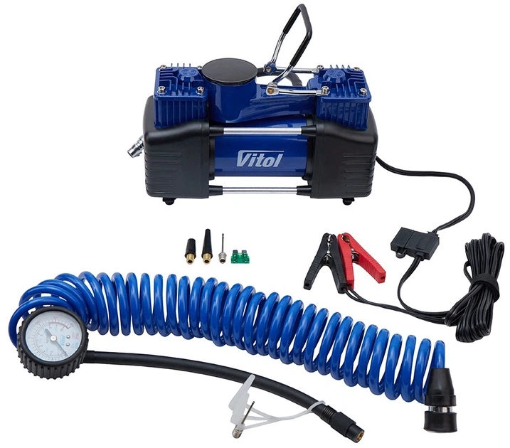 Автокомпресор Vitol К-72 150 psi 25 А 90 л 2 циліндра шланг 5 м з дефлятором клеми (К-72) - изображение 8