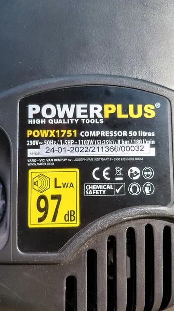 Безоливний компресор 1100 Вт Powerplus POWX1751 50 л 8 бар 180 л/хв шланг 5 м - зображення 3