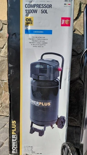 Безоливний компресор 1100 Вт Powerplus POWX1751 50 л 8 бар 180 л/хв шланг 5 м - зображення 6