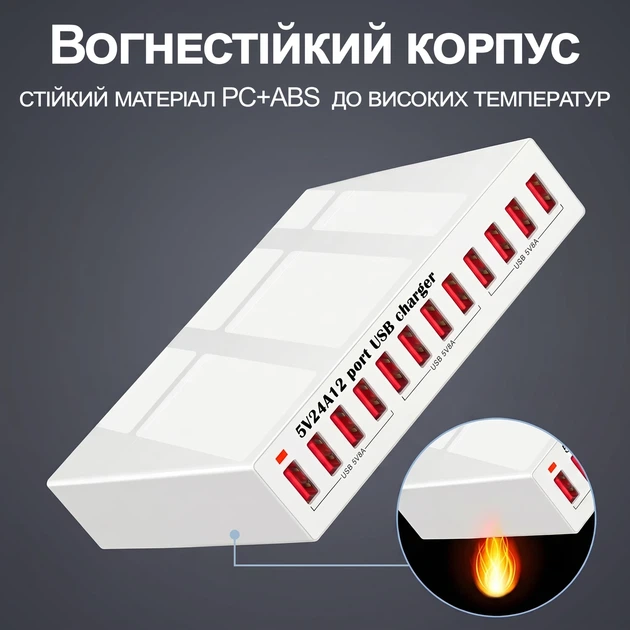 Зарядное устройство на 12 USB портов Addap MCS-X6 120Вт 24А Белый - изображение 7