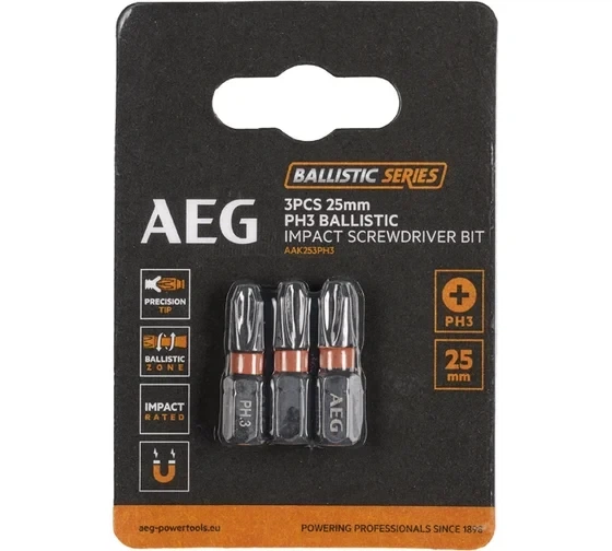 Бита ударная AEG AAK253PH3, PH3, 25мм (3шт) (4932479169) - Фото 1 Бита ударная AEG AAK253PH3, PH3, 25мм (3шт) (4932479169) - изображение 1