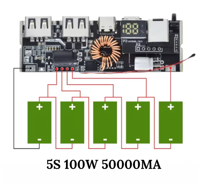 Модуль зарядки Power Bank 100 Вт 5S з цифровим дисплеєм (GXJA0707-003) - зображення 3