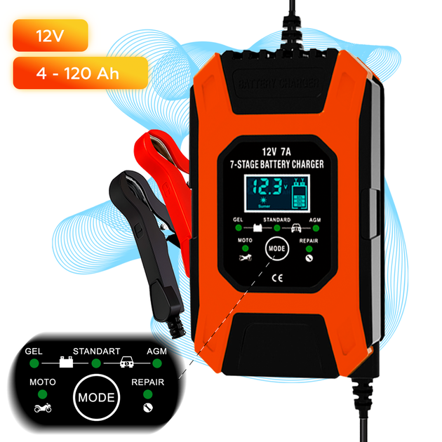 Автомобильное импульсное зарядное устройство Foxsur 12v 7A FBC1207D, автоматическое зарядное для аккумулятора - изображение 3