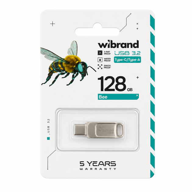 Флеш-накопичувач Wibrand USB 3.2 Gen1 Bee 128GB USB Type-A/USB Type-C Silver (WI3.2TC/BE128TC039S) - изображение 2