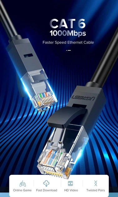 Патч-корд UGREEN NW102 Cat 6 U/UTP RJ45 1 м PVC черный - изображение 5