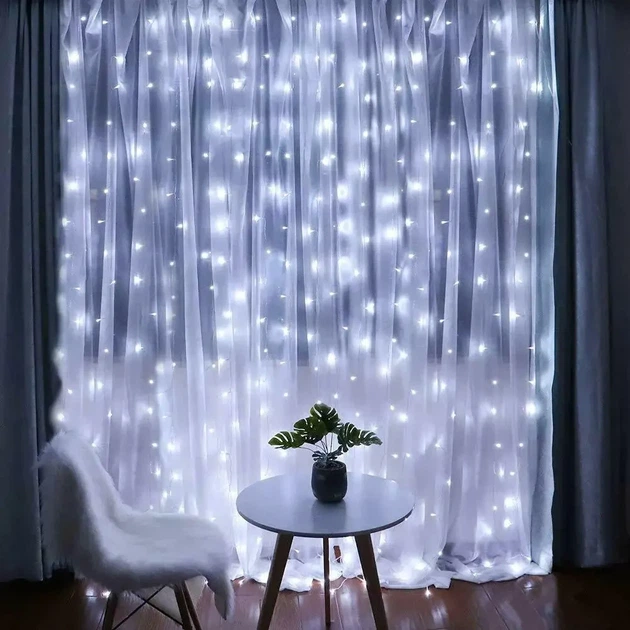 Гірлянда-штора світлодіодна 200 LED 3х2 м + Пульт + USB - Фото 6 Гірлянда-штора світлодіодна 200 LED 3х2 м + Пульт + USB - зображення 6