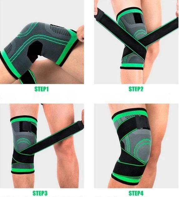 Наколінник Еластичний Бандаж на Колено Компресійний Knee Support WN-26 Чорно-зелений wellamart - изображение 2