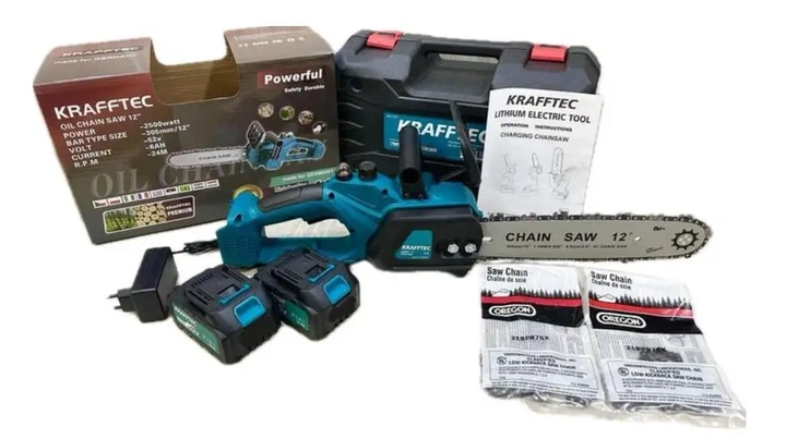Электропила аккумуляторная Krafftec Germany PRO 2500 Вт цепная 52 В 6 Ач безщеточный двигатель шина 305 мм автосмазка для сада + ранцевый опрыскиватель Мечта Professional 10 л в подарок - изображение 6