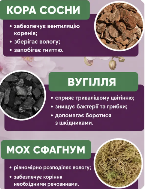 Крафтовий субстрат для орхідей 3л, ґрунт для фаленопсисів та епіфітних орхідей з мохом і деревним вугіллям,готова ґрунтосуміш - зображення 4