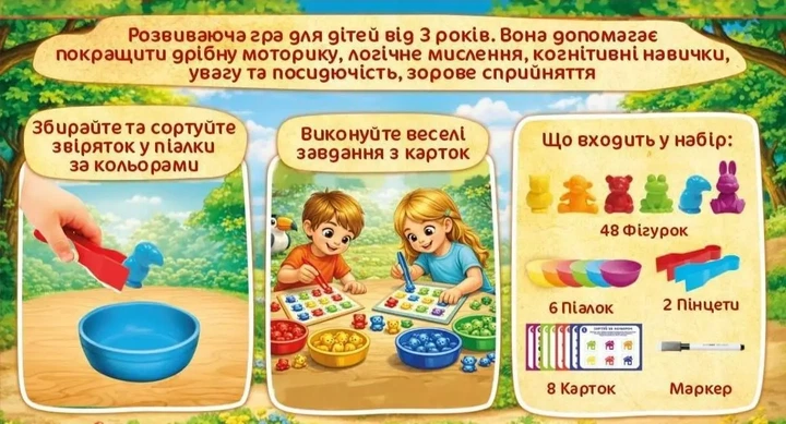 Розвивальна гра Кмітливі звірята 65 деталей EnotiK - изображение 3