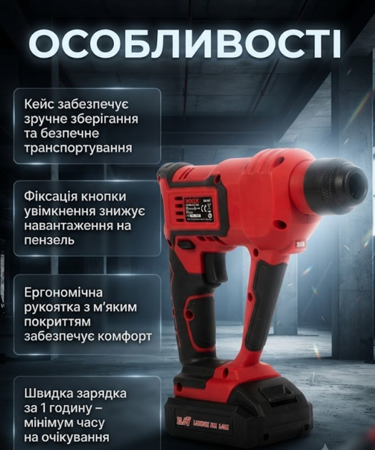 Акумуляторний перфоратор Boxer SR147 20.4 В з двома акумуляторами патроном SDS Plus і плавним регулюванням обертів силою натискання - Фото 2 Акумуляторний перфоратор Boxer SR147 20.4 В з двома акумуляторами патроном SDS Plus і плавним регулюванням обертів силою натискання - зображення 2