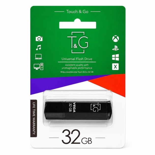 Флеш-память USB T&G Vega 32GB USB 2.0 пластик черный с защитным колпачком - изображение 2